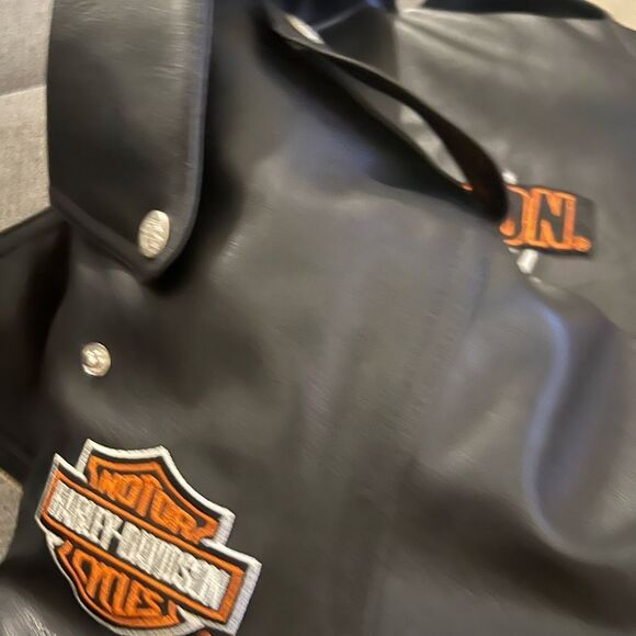 🕶️ Harley Davidson black faux leather moto jacket size small unisex like new - Picture 8 of 14